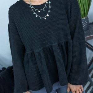 Waffle Knit Loose Flowy Lightweight Peplum Top